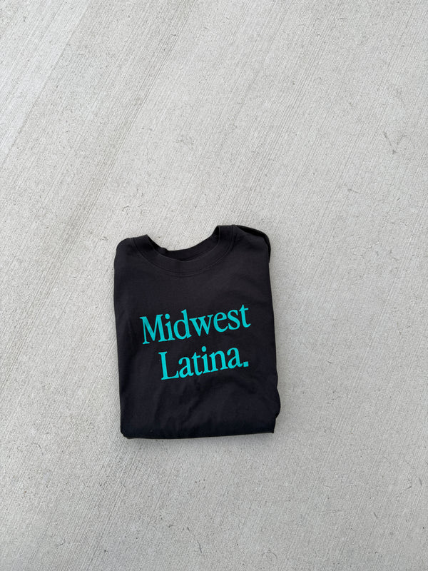 Black and teal logo tee