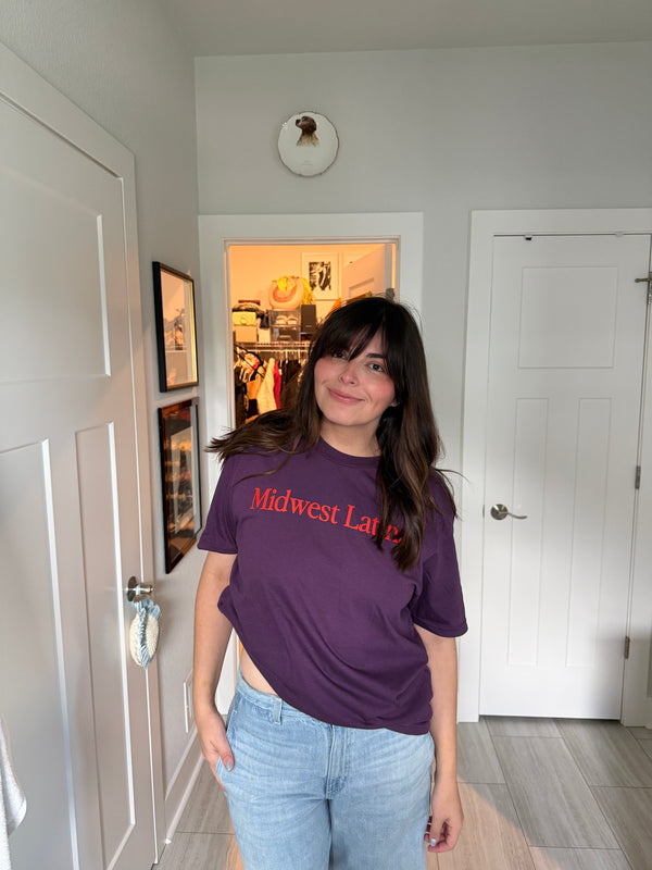 Plum tee with red logo